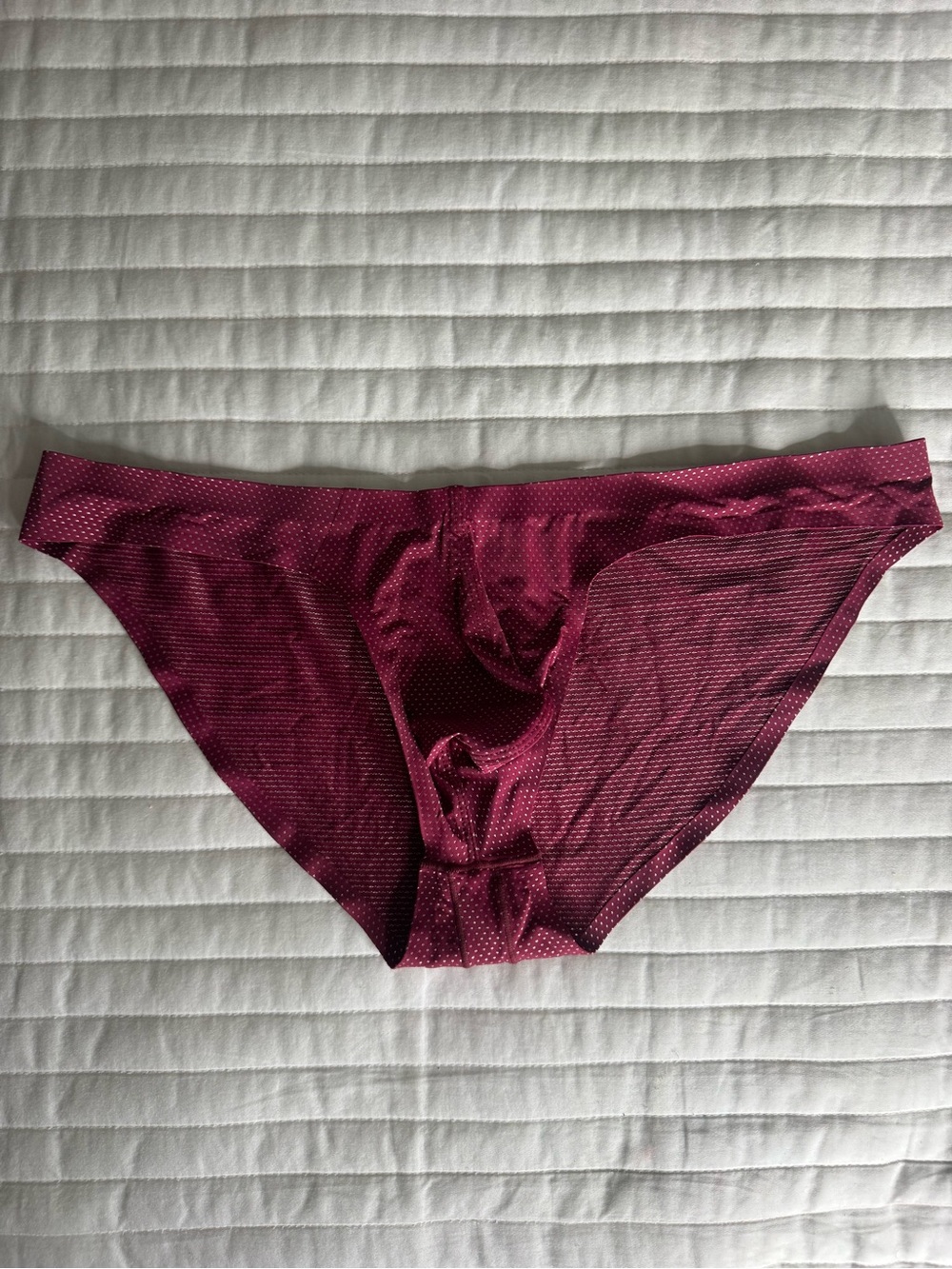 JJ MALIBU Men's Low-Rise Swim Briefs in Burgundy Dot